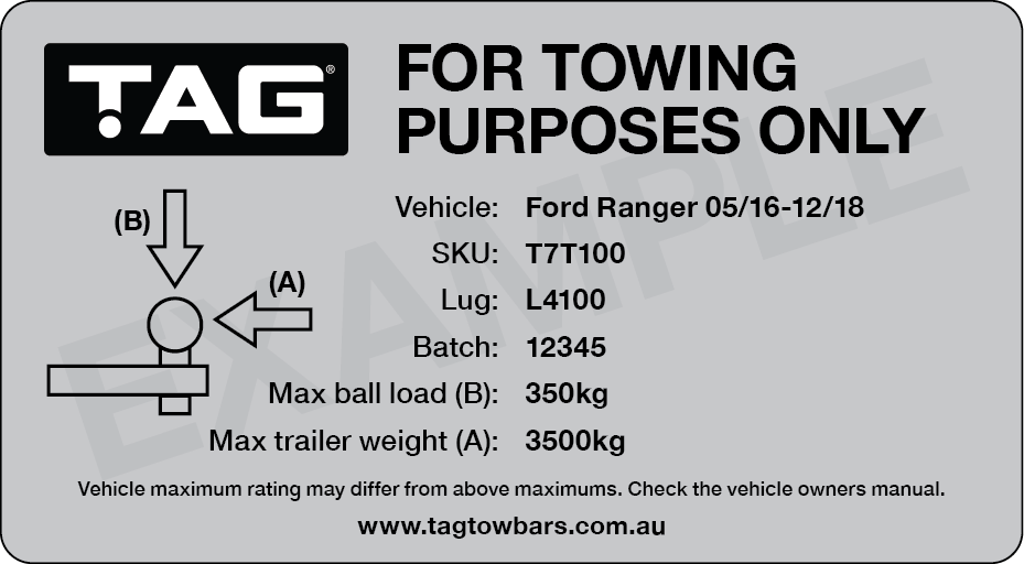 TAG Towbar Rating Label Example