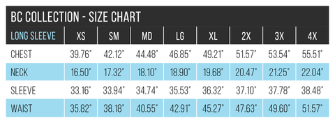 BC Collection Shirts Size Chart