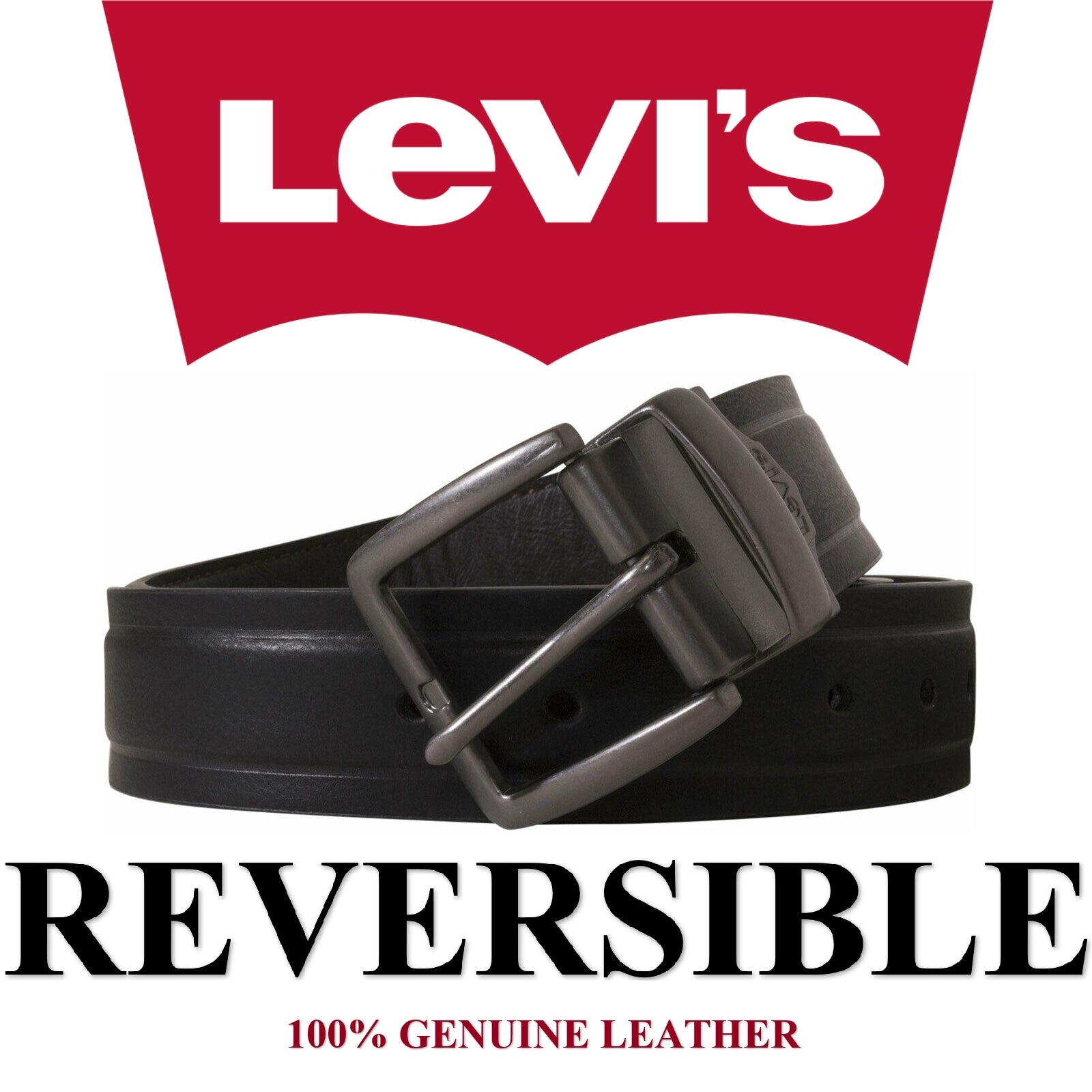Levi's Men's Belt Reversible Metal Buckle Black/Brown Genuine Leather -  Franky Fashion