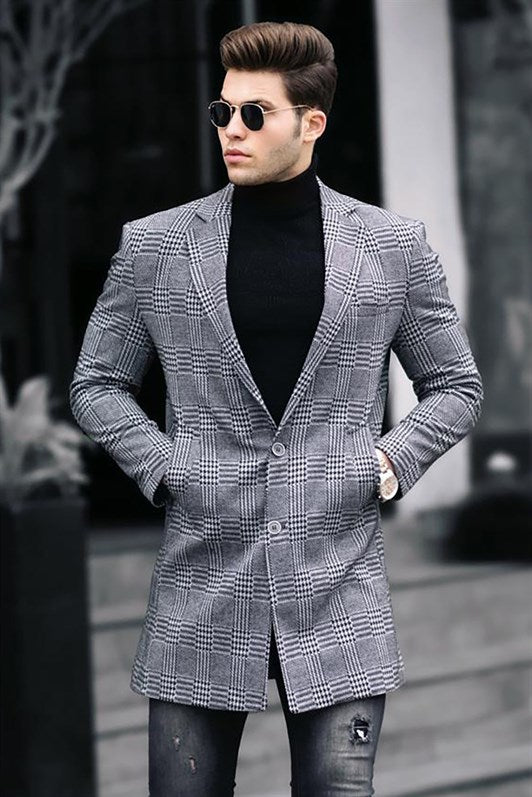 Elegant Plaid Winter Men Checkered Overcoats FanFreakz, 48% OFF