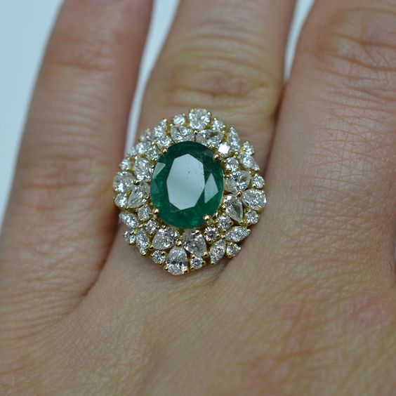 Simulated diamond & emerald colour gem stone Ring | Ratnali Jewels ...
