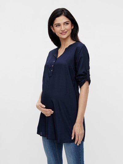 Billede af Mamalicious 3/4 ærmet vente-tunika, navy viskose, MLMercy - small