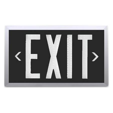 Black Self Luminous Tritium Exit Sign | Brushed Aluminum Frame | Single Sided | 10 Year Lifespan