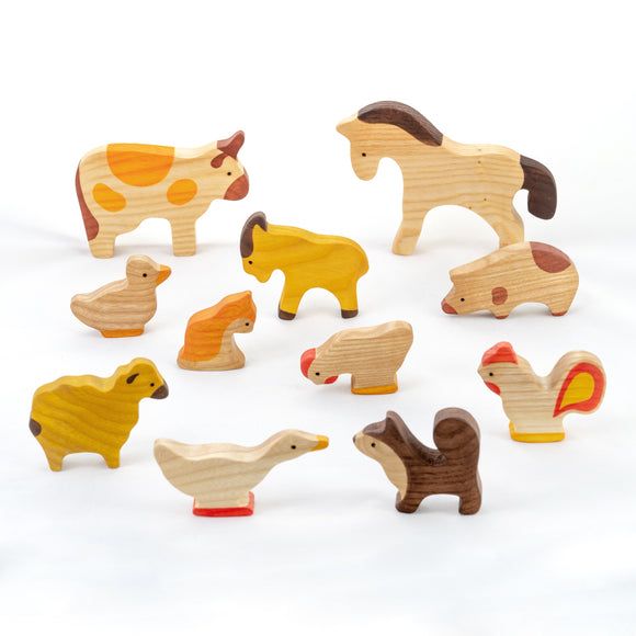 Wooden Farm Animals Montessori Wood Toys for Foddlers Barn Playset