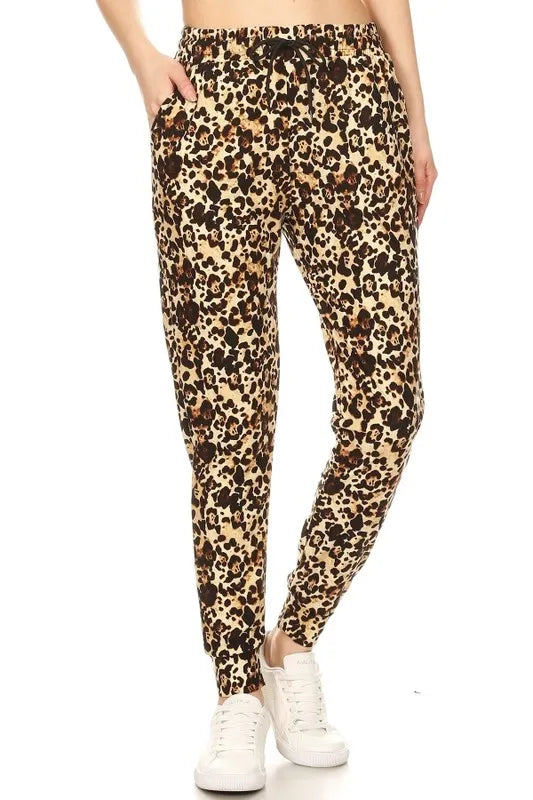 Leggings Depot Buttery Soft Leopard Joggers with Drawstring