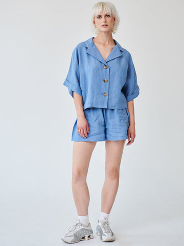 Blue Linen Shorts Co-ord Set | Fanfare