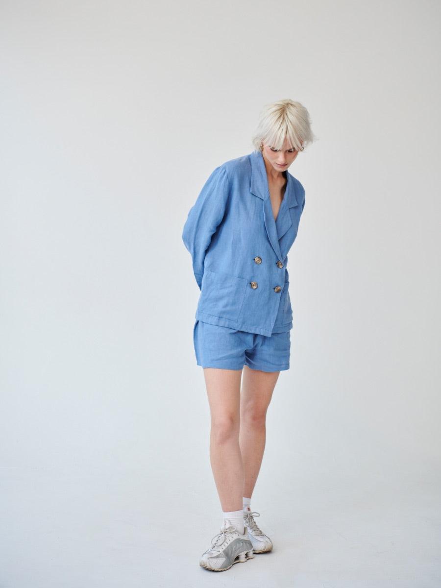 Ethically Made Blue Linen Suit With Shorts