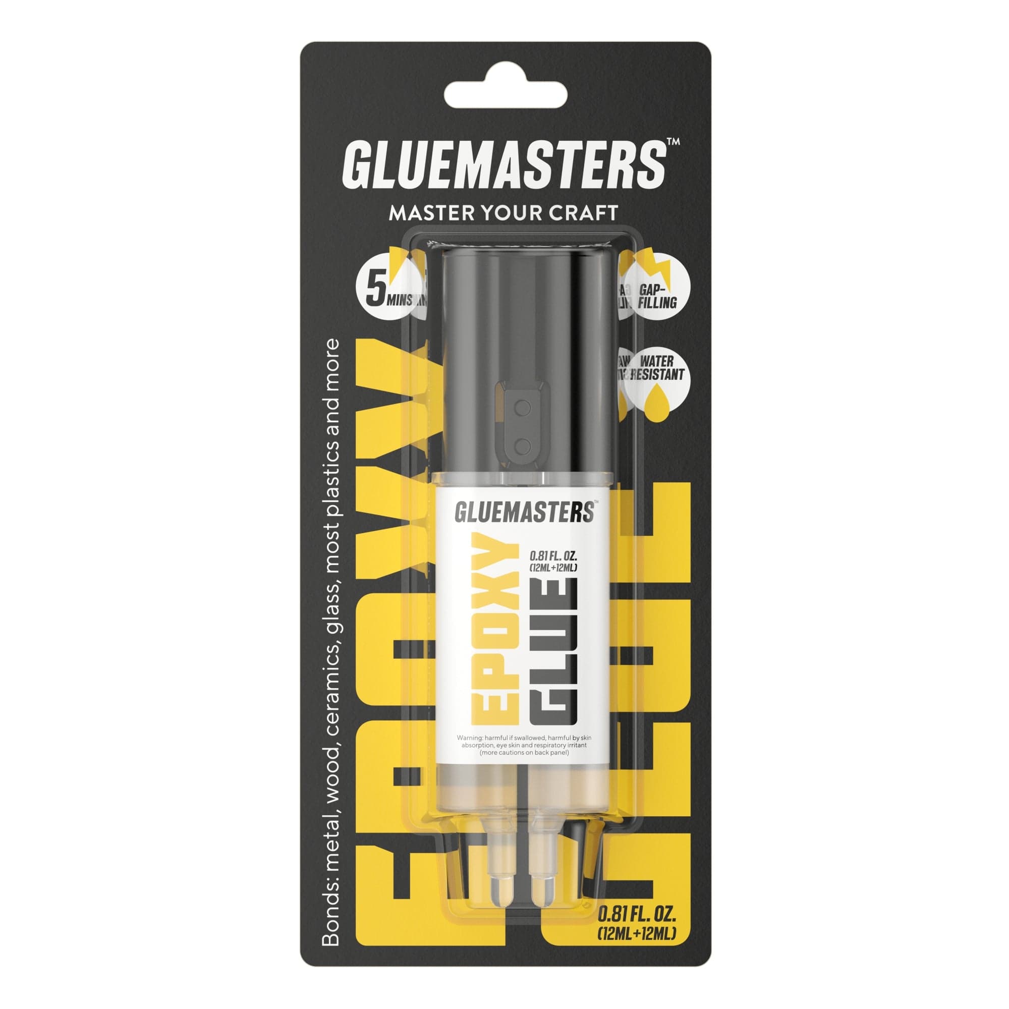 GLUE MASTERS 2 Part Epoxy, 5 Minute Set, 0.81 Ounce Syringe, Clear