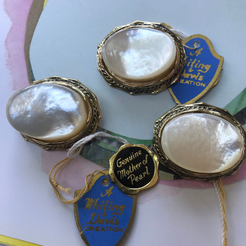 Whiting and Davis Mother of Pearl deadstock vintage brooches