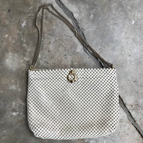 1980s white mesh purse by Whiting and Davis