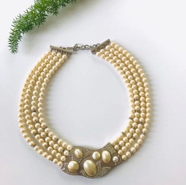 1980s Multi Strand Pearl Monet Necklace for sale from Bloomers and Frocks