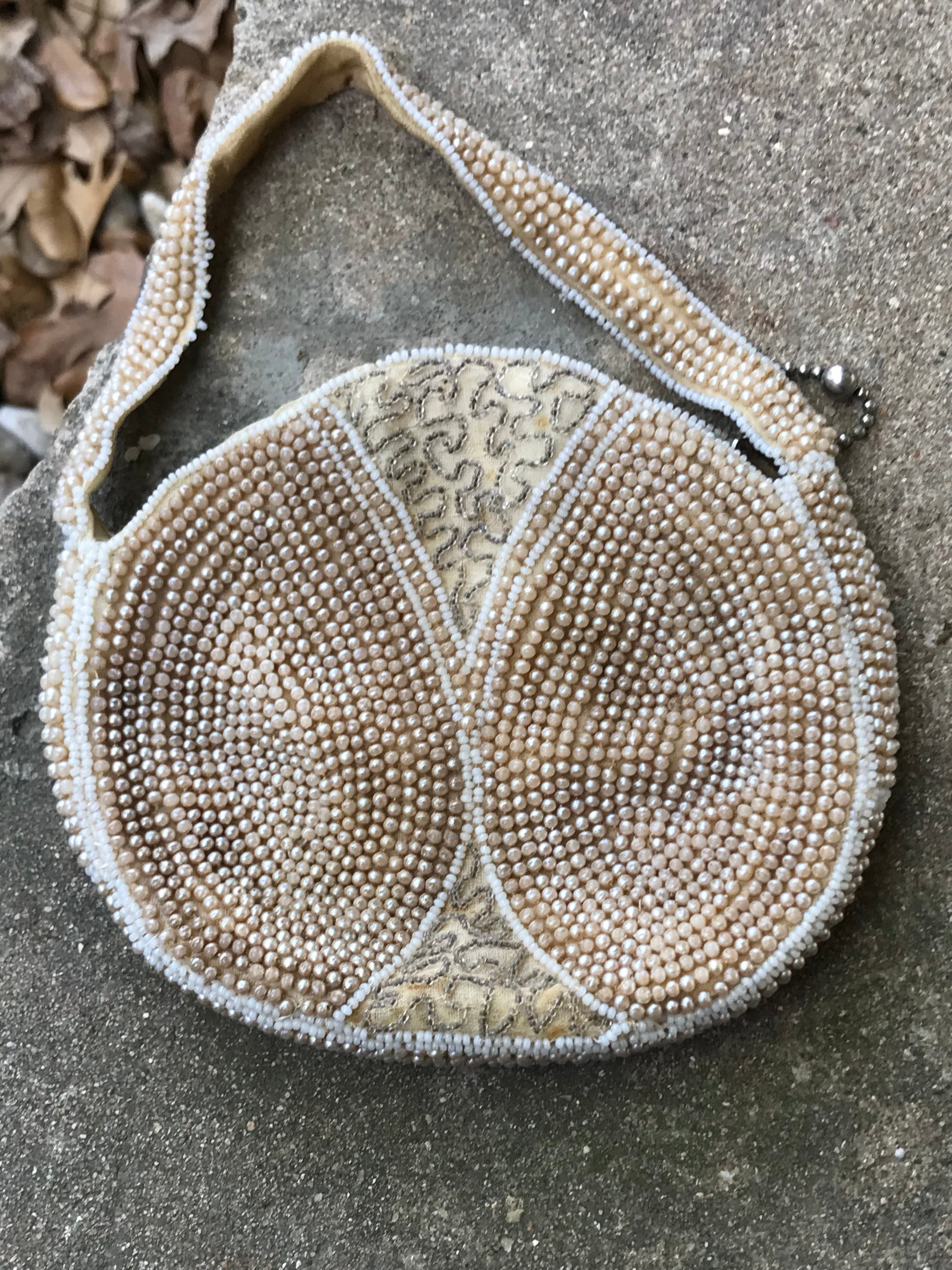 Vintage Beaded White Clutch Purse