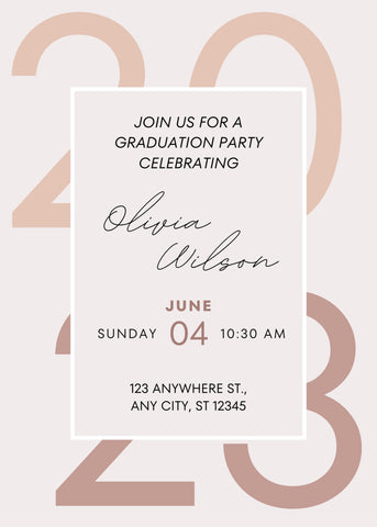 Invitación para fiesta de graduación con estilo moderno y colores rosa y beige