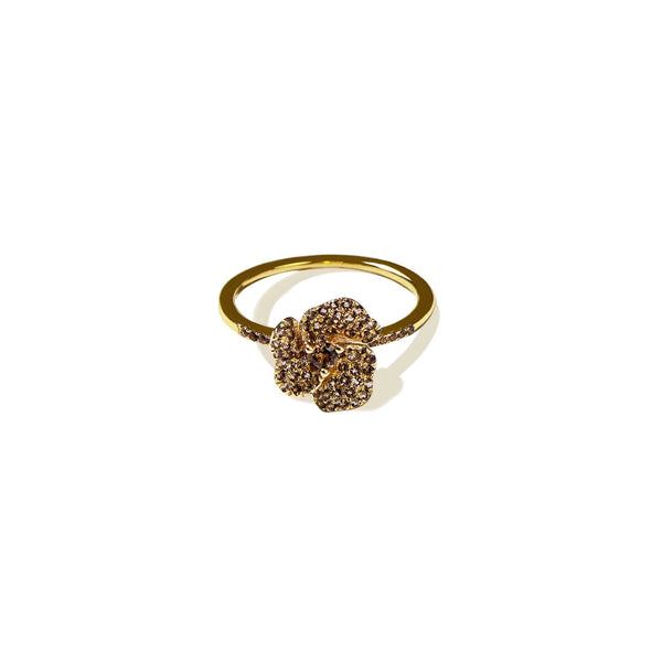 AS29 Bloom Mini Flower Green Diamond Ring in Yellow Gold - 6.5