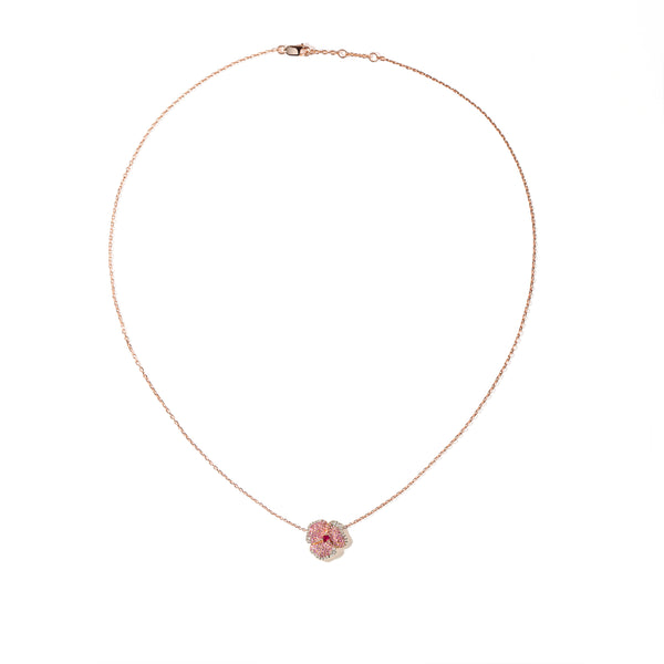 AS29 Bloom Small Flower Dark Pink Sapphire Necklace in Rose Gold