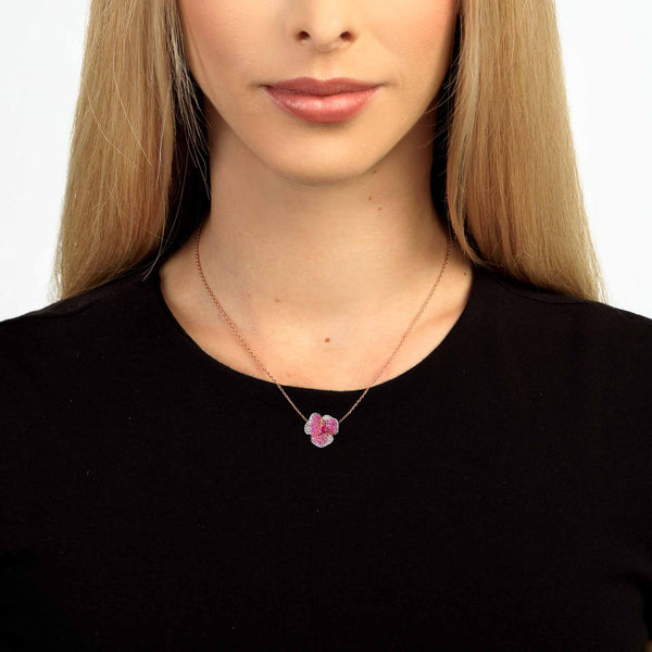 Pink Sapphire Flower Pendant Rose Gold