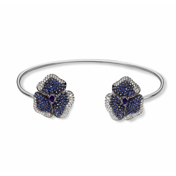 Bloom Small Flower Blue Sapphire Bangle in White Gold – AS29