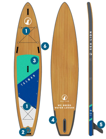 12'6" Tasman - Inflatable SUP Board + 3 Piece Paddle Features