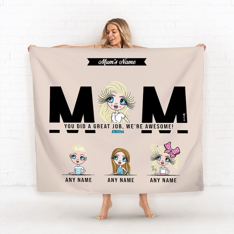 Multi Character Personalized Great Job Mom Woman And 3 Children Fleece Blanket