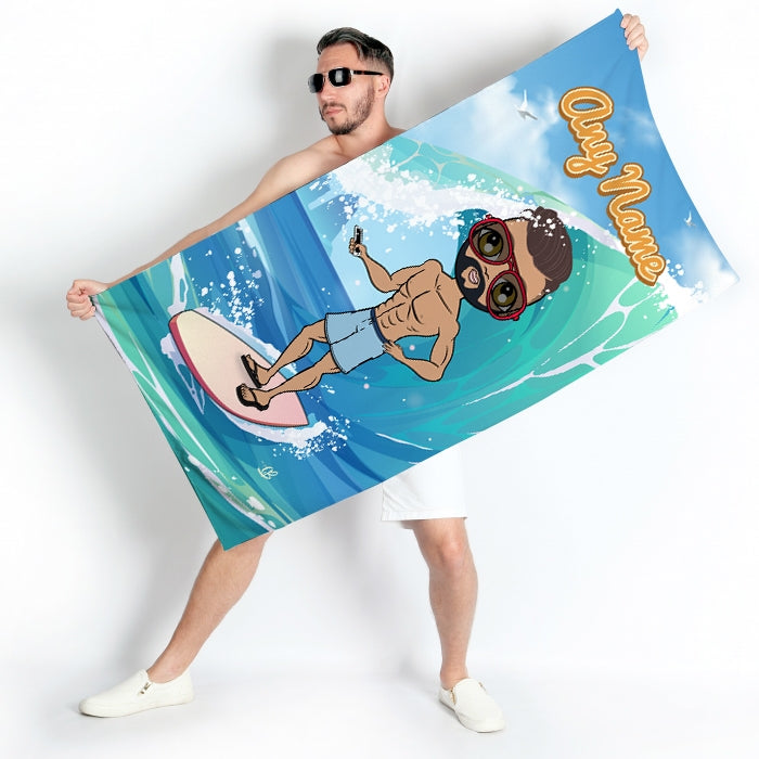 Mens Personalized Surfs Up Beach Towel