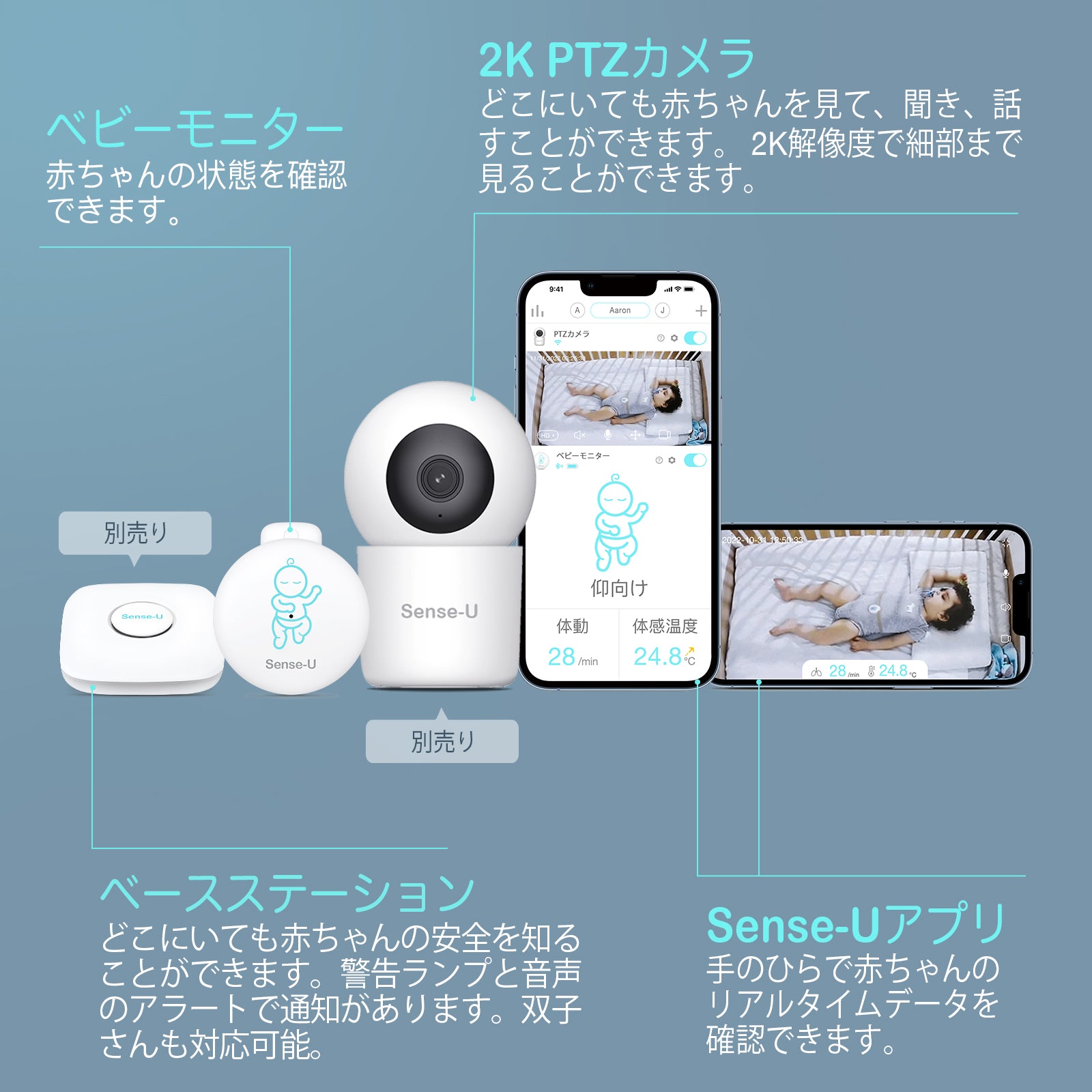 以下サイトより引用しますSense-U●ベビーセンサー3 スマート体動センサ●モニタリング●スマホ連動●