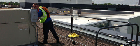 Free standing fall protection guardrail system