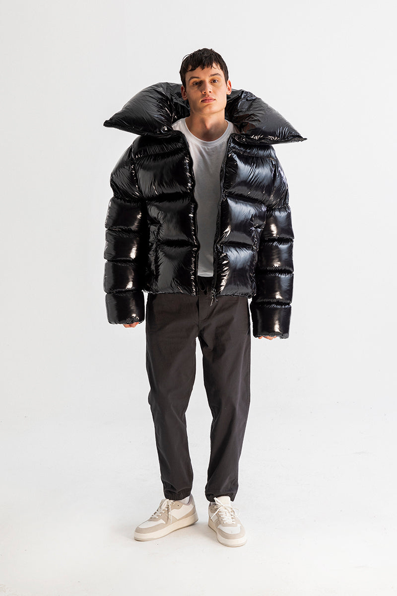 Super glossy black giant puffer coat – XUMU