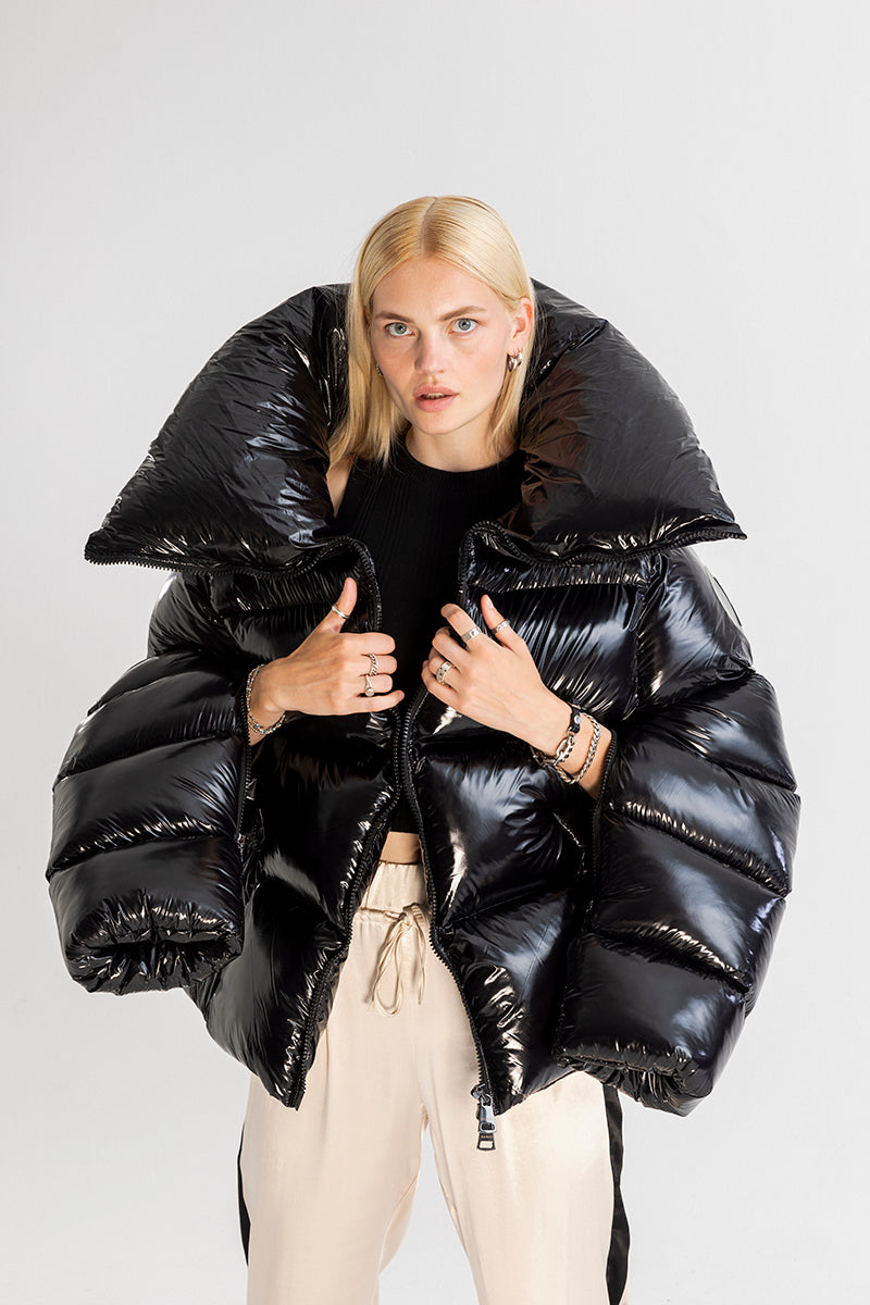 Super glossy black giant puffer coat – XUMU