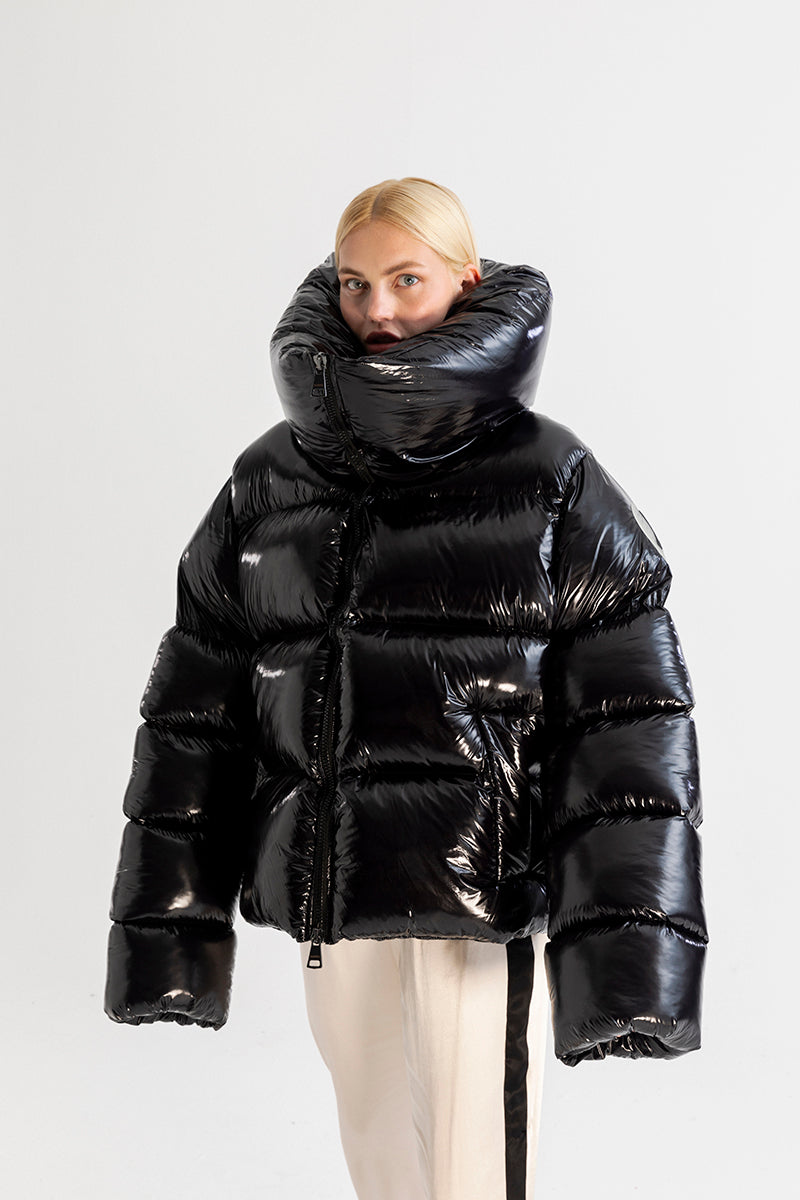 Super glossy black giant puffer coat – XUMU