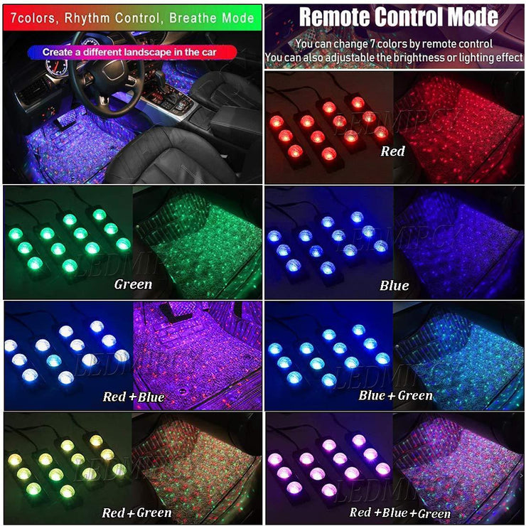 Car Interior Lights 4pcs Car Led Strip Light Usb Multicolor Car Under Dash Starlight Lighting Kits With Music Sound Active Function Wireless Remote