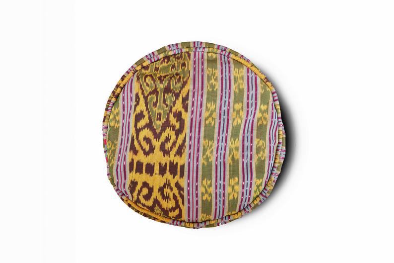 Round Ikat Pouf Ottoman, Dark Green. Cover Only with No Insert. – Kasih ...