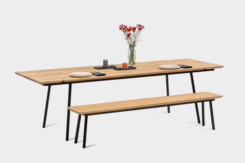 Extendable dining table with bench.