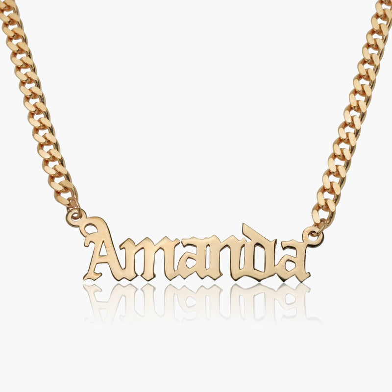 Kids Gothic Name Necklace w/ Cuban Chain – Tres Colori Jewelry