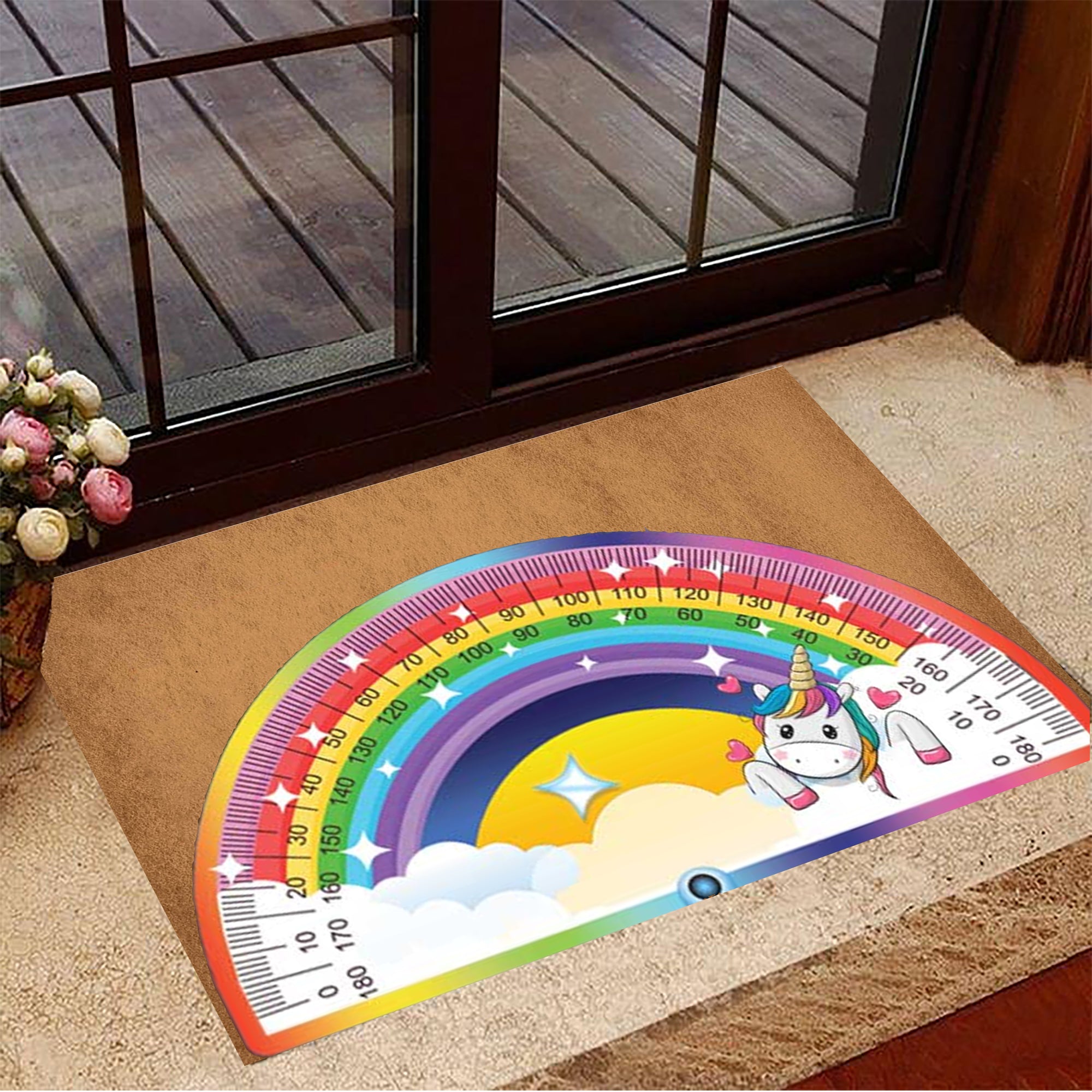 Protractor Doormat Cute Unicorn Rainbow Protractor Door Mat Floor Deco