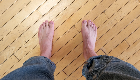 A bird's eye perspective of our team member's feet.