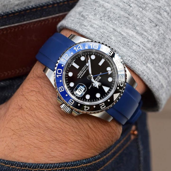Everest Curved Rubber Strap Blue EH 5B with Tang Buckle for Rolex ...