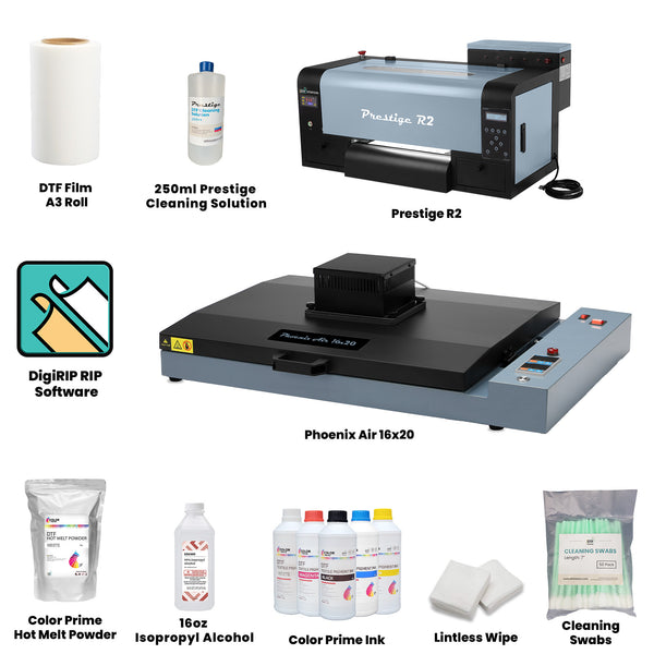 DTF PRO MIDI A2 BUNDLE: MIDI Printer Bundle (includes Dual Printhead MIDI  A2 DTF Printer with Embedded Roll Feeder, A2 In-Line Powder Application and  Curing Machine, 6 Liters DTF Ink, 100m DTF