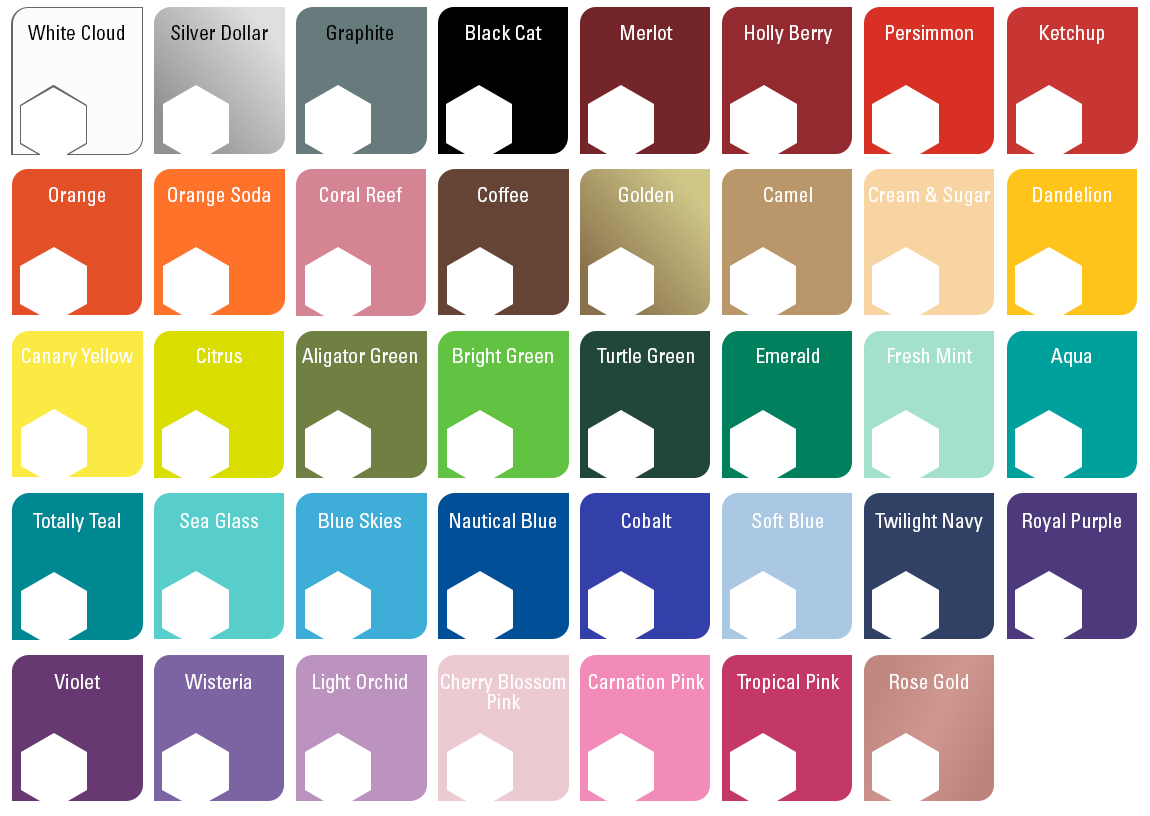 Siser EasyPSV Permanent Vinyl Color Chart: White Cloud, Silver Dollar, Graphite, Black Cat, Merlot, Holly Berry, Persimmon, Ketchup, Orange, Orange Soda, Coral Reef, Coffee, Golden, Camel, Cream & Sugar, Dandelion, Canary Yellow, Citrus, Alligator Green, Bright Green, Turtle Green, Emerald, Fresh Mint, Aqua, Totally Teal, Sea Glass, Blue Skies, Nautical Blue, Cobalt, Soft Blue, Twilight Navy, Royal Purple, Violet, Wisteria, Light Orchid, Cherry Blossom Pink, Carnation Pink, Tropical Pink, Rose Gold