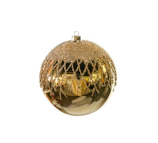 200Mm Gold Lattice Ball With Glitter Set Of 4