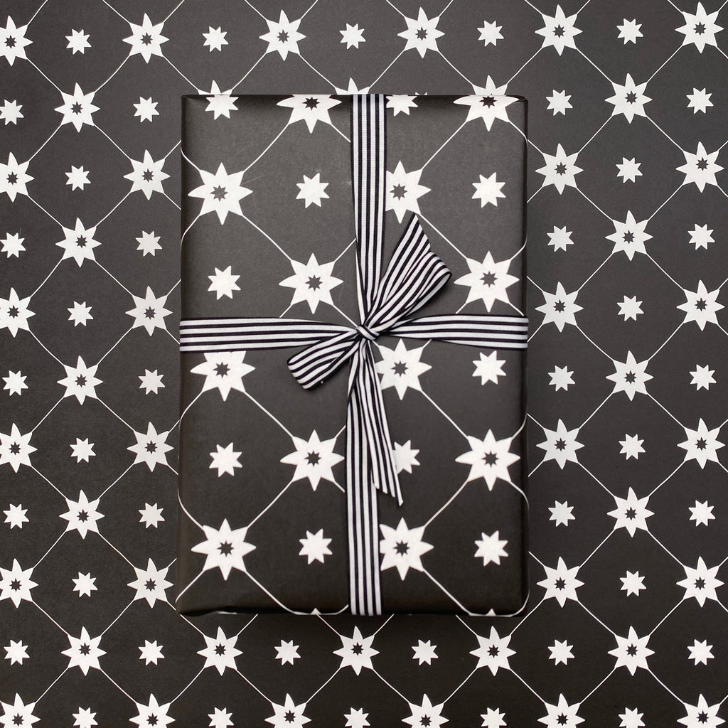 Sparkly Silver Stars Christmas pattern on black Wrapping Paper Sheets, Zazzle in 2023