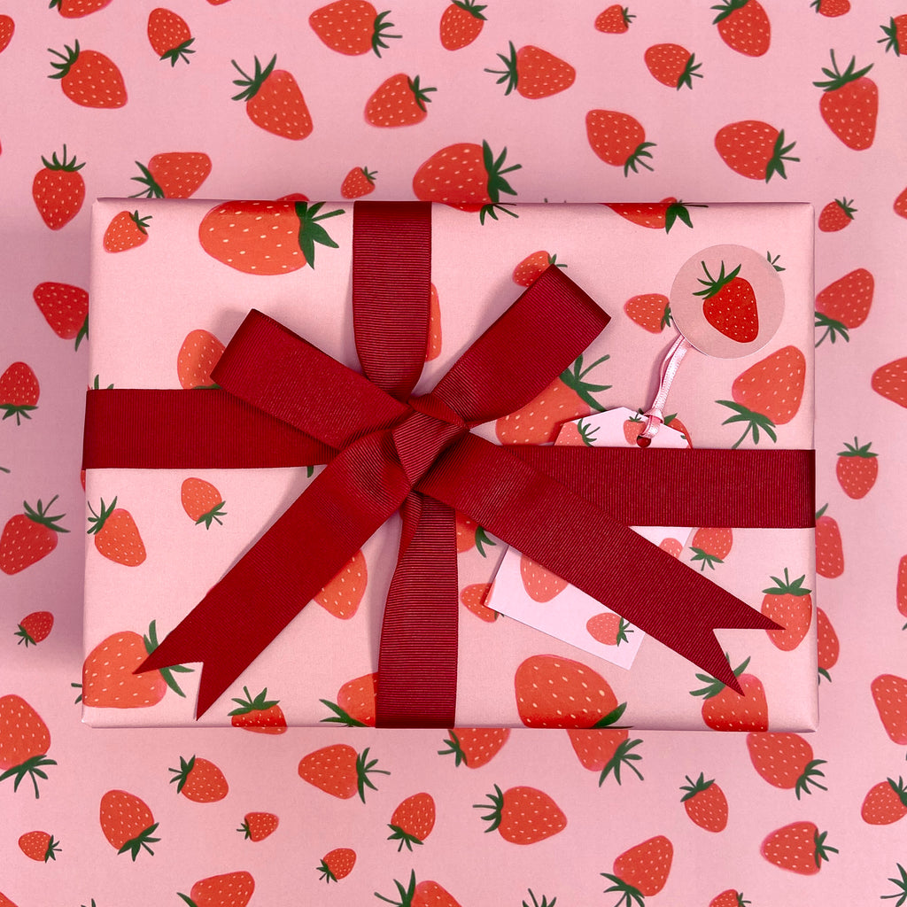 Rats Love Strawberries on vintage dark brown Wrapping Paper