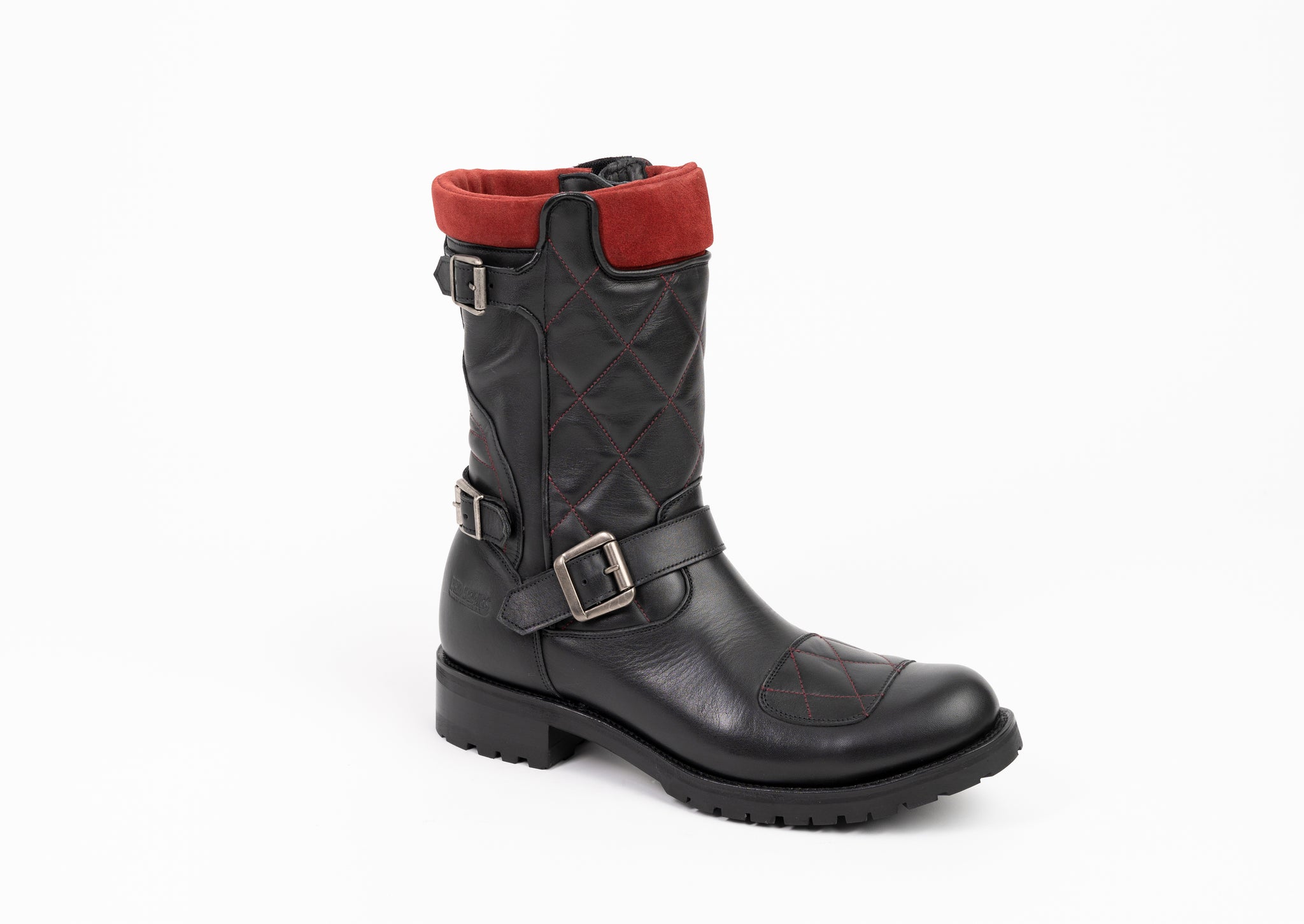 black and red motorcycle boots