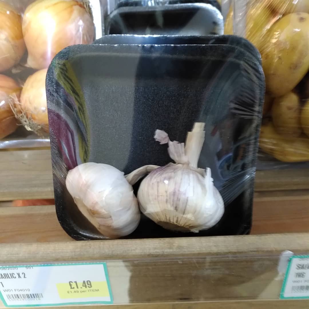Garlic wrapped in plastic