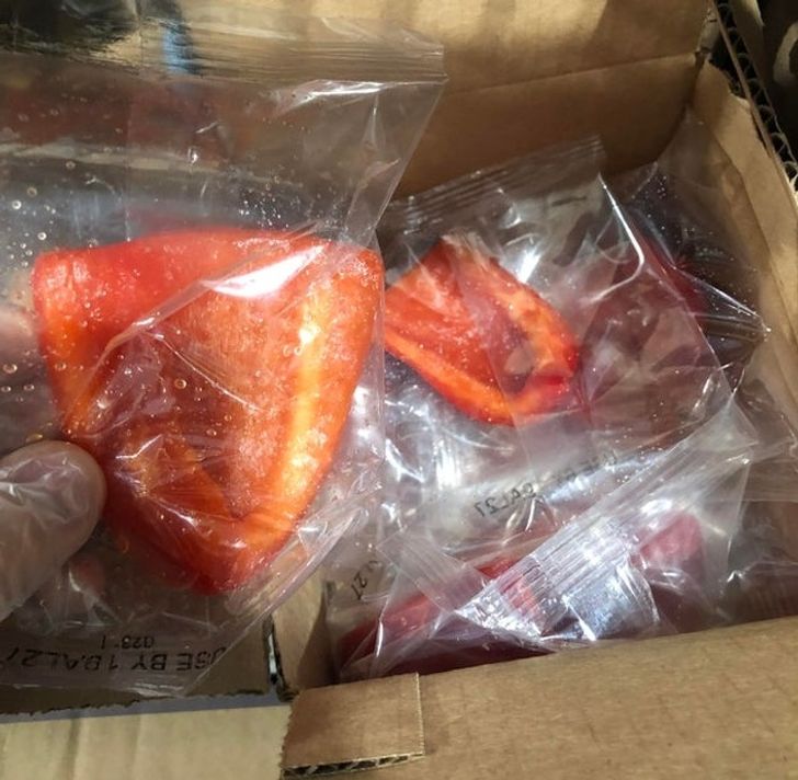 Red pepper wrapped in plastic