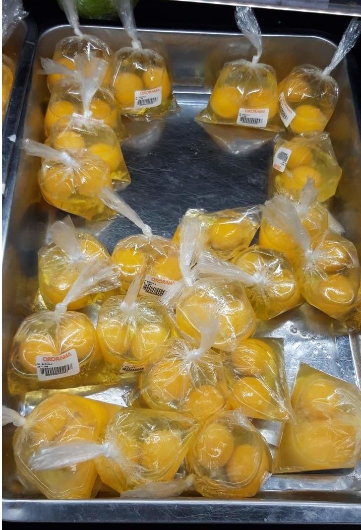 Eggs wrapped in plastic