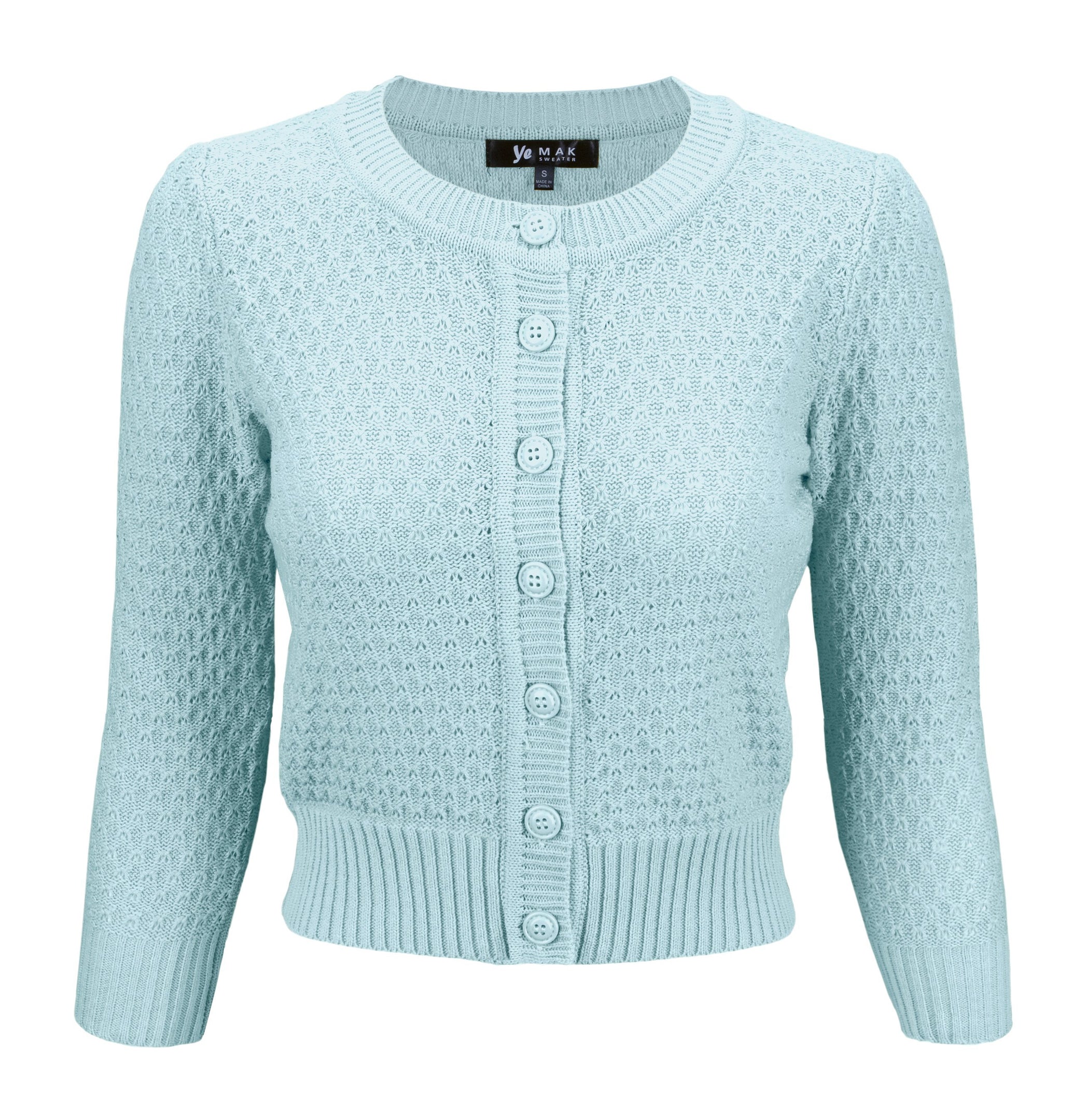 Light Blue 3/4 Sleeve Cropped Cardigan – Love Daphne