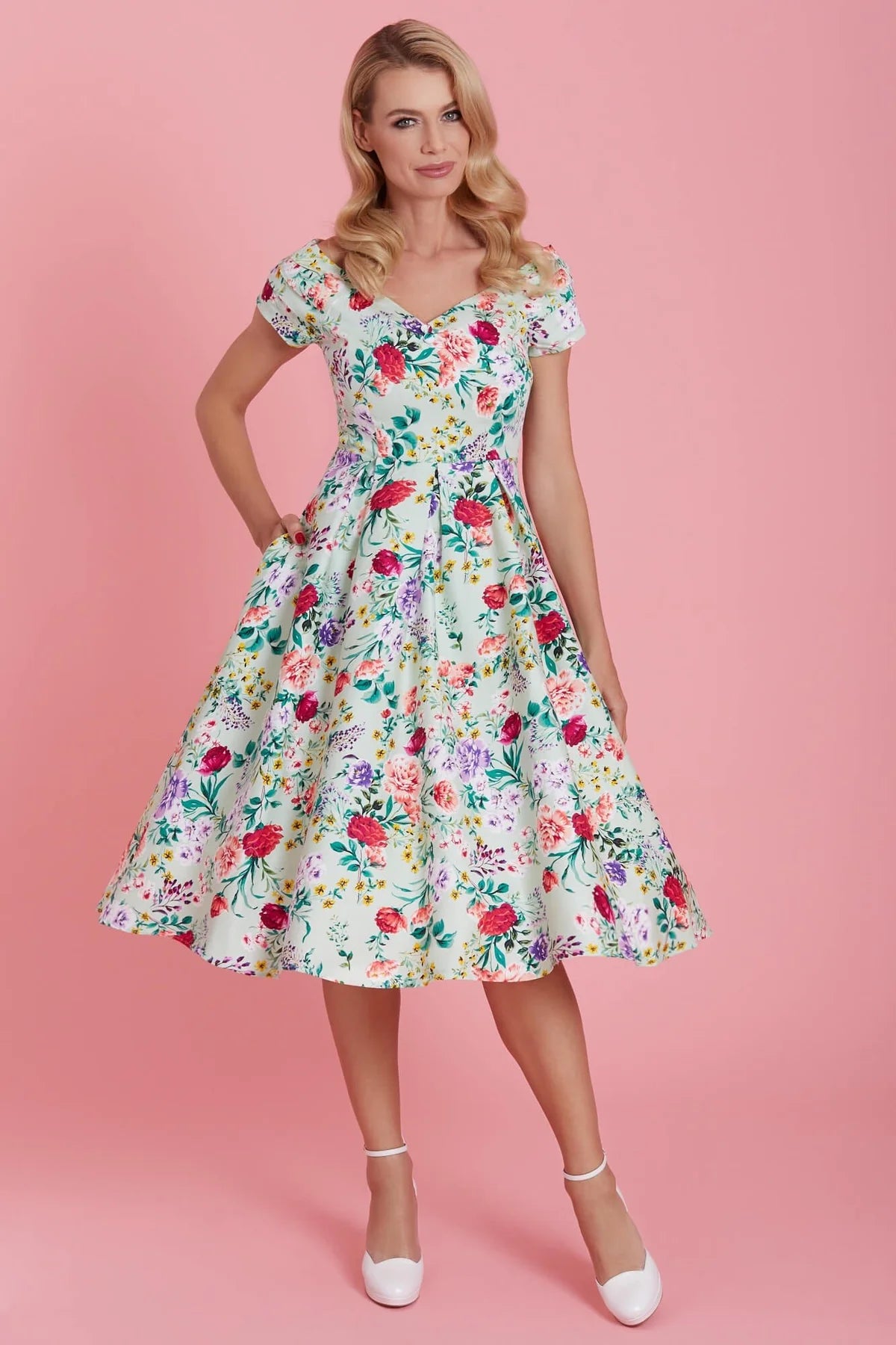 Image of Lily Swing Dress in Green Floral