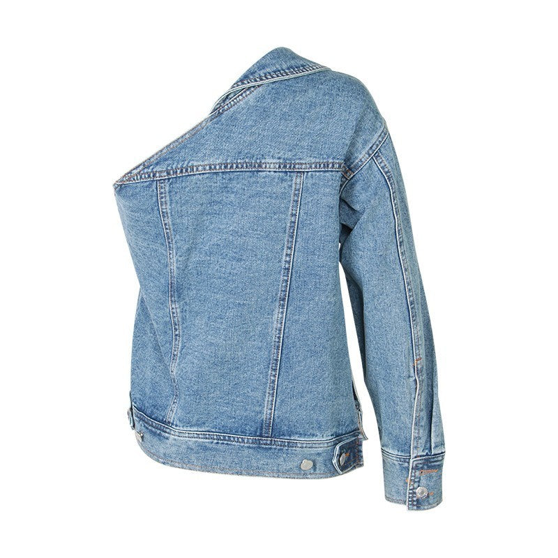 One Shoulder Denim Jacket – Melanie Marie Store