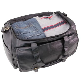 highland series Sports Duffel Bag, opened showing clothing