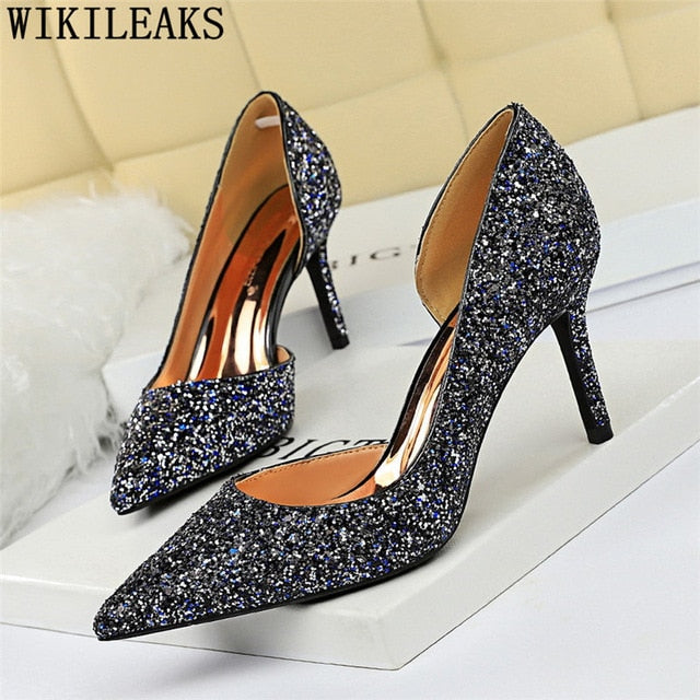 Sexy High Heels Pointed Toe Stiletto Glitter Heels- Wedding Shoes Bride ...